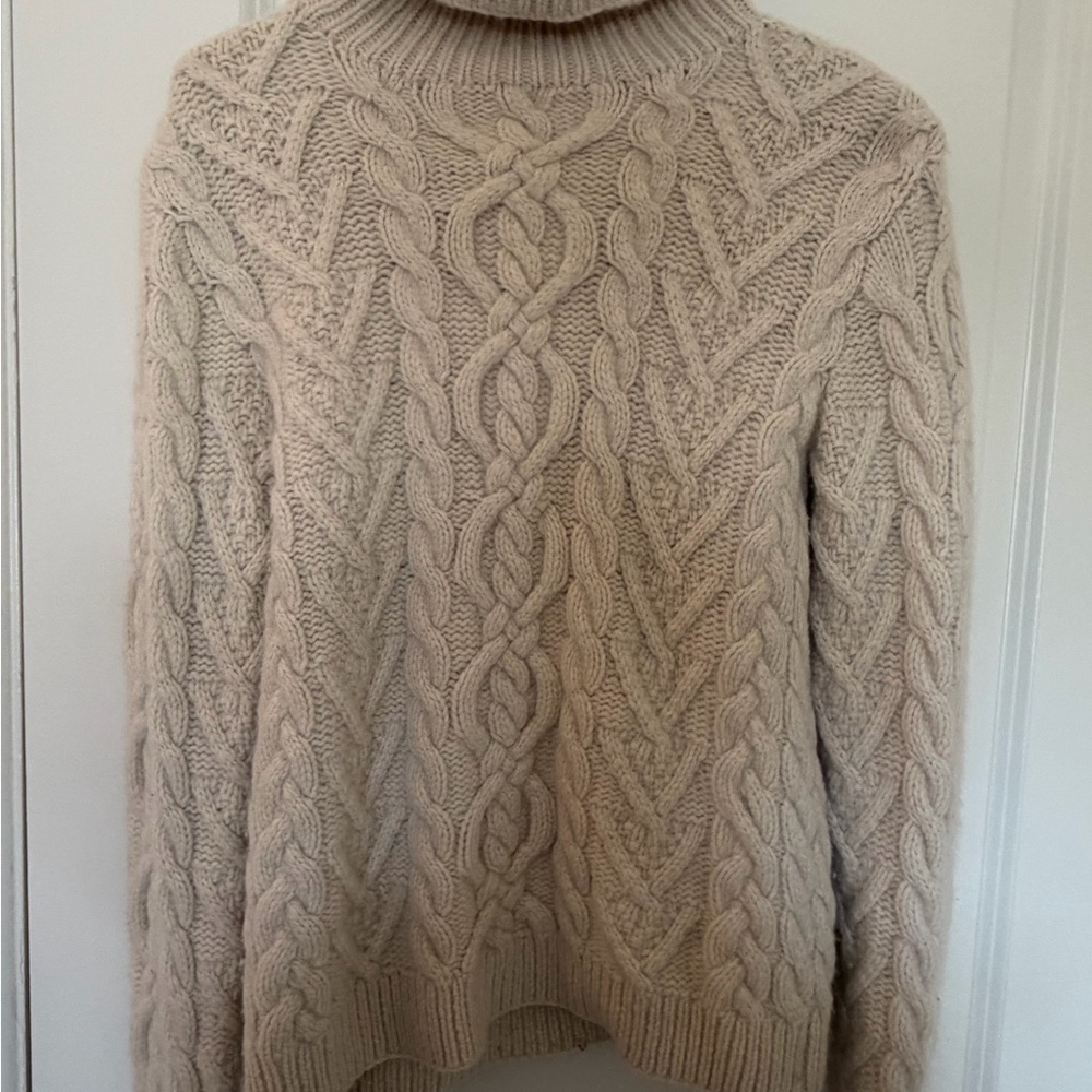 Ralph Lauren Cable Knit Turtleneck Sweater - Beige Wool Angora Blend Size M